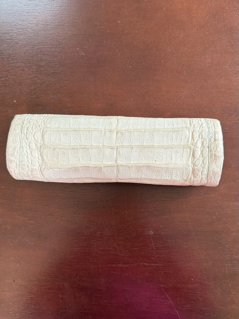 Croc-Embossed Cream Fold-Over Clutch